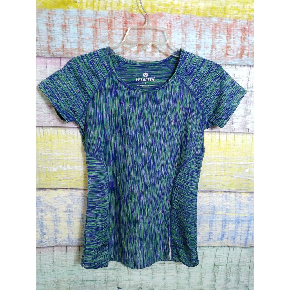 Velocity marled green blue athletic tee size S short sleeve round neckline - Picture 2 of 5